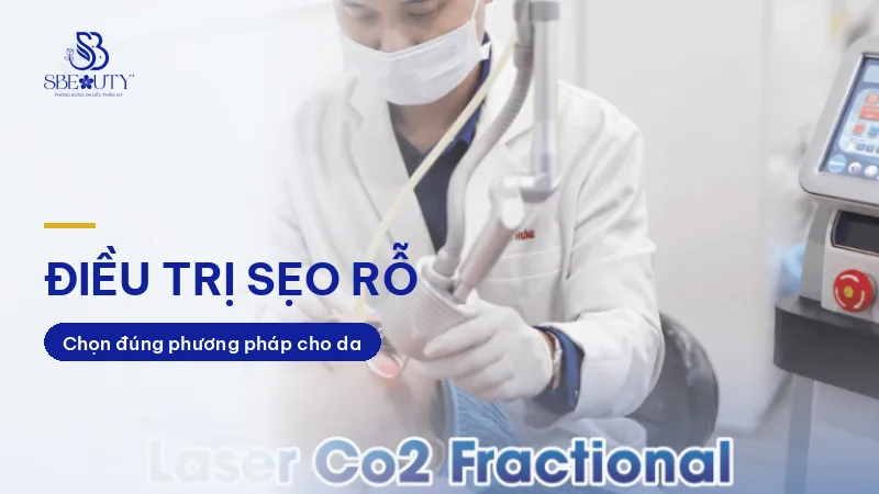 Bác sĩ dùng laser CO2 Fractional điều trị sẹo rỗ trên mặt khách tại phòng khám