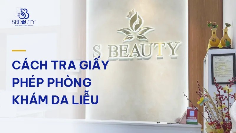 Khung giấy phép tại quầy tiếp đón S Beauty Thủ Đức